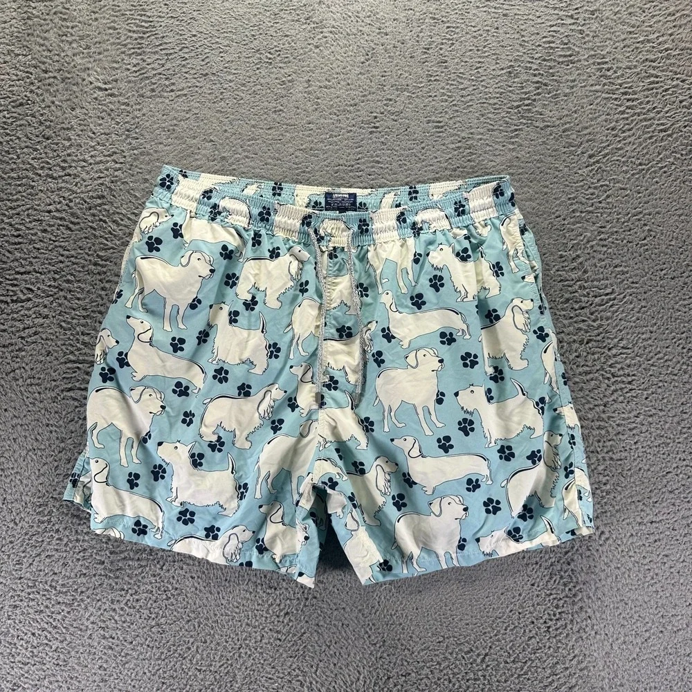 Vilebrequin Board Shorts Men's 6XL Blue Dog Print Nylon Mesh-Lined Swimwear
